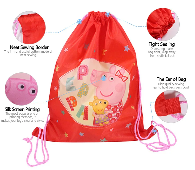 personalised pepper pig sublimation Gym school drawstring bag 