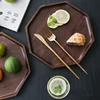 Japanese high-grade black walnut octagonal serving tray wooden tea tray