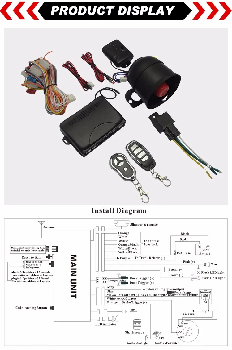 Hot selling low price sensor car alarm, View car alarm system keyless