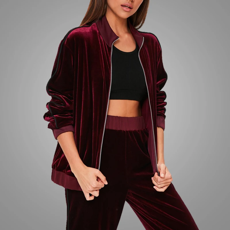 burgundy velvet tracksuit