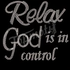 Tshirt design relax god is in control crystal stones fabric on hot fix sticker decoration