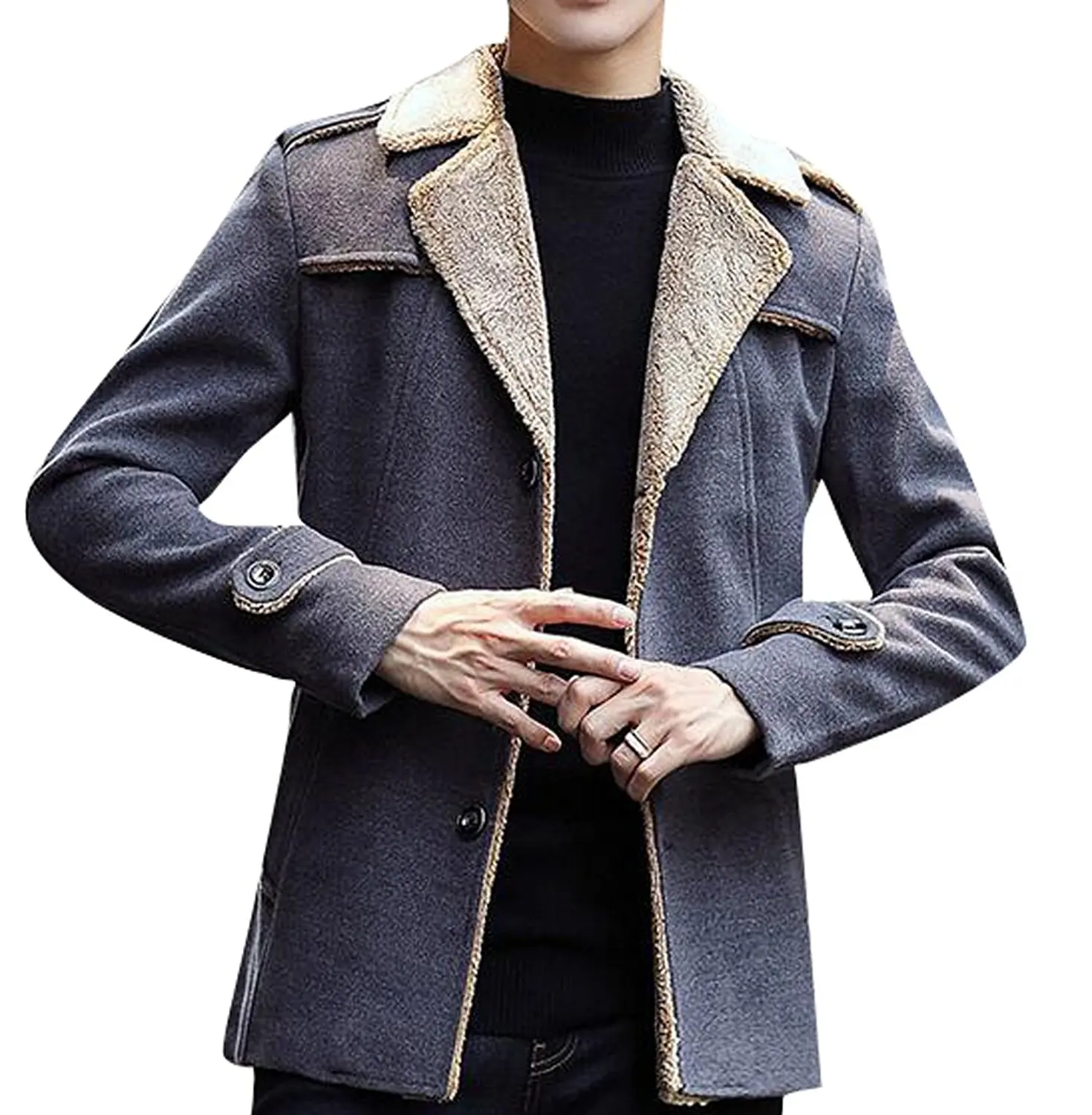 ARTFFEL Men Faux Suede Warm Winter Thicken Lamb Wool Lined Quilted Jacket Coat Outerwear