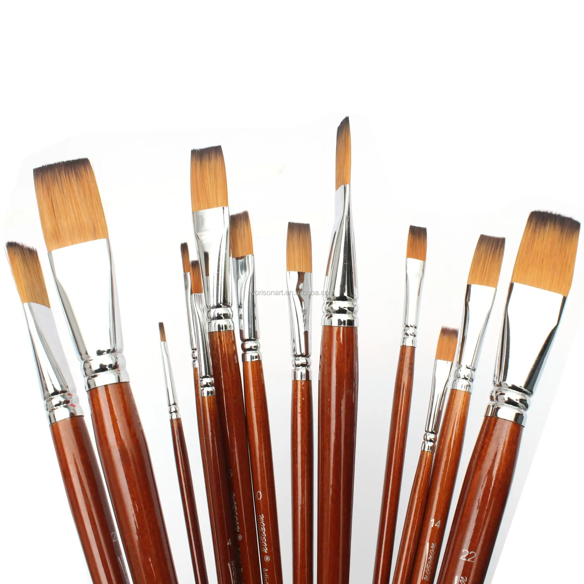 13pcs/set Artist Paint Brush Long Handle Nylon Hair Flat Shape For Oil