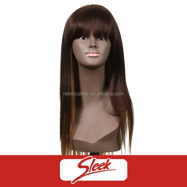Rebecca 100% virgin remy human hair long straight wig with bangs