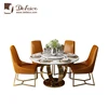 European Luxury Modern Customized Titanium Leg White Natural White Marble Top Dining Banquet Hall Table