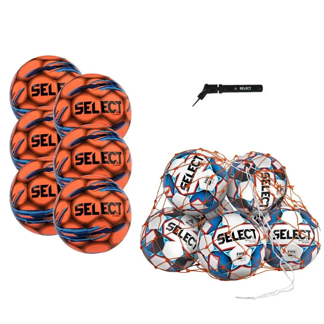 Pack of 8 Soccer Balls with Ball Net and Hand Pump Select Club DB