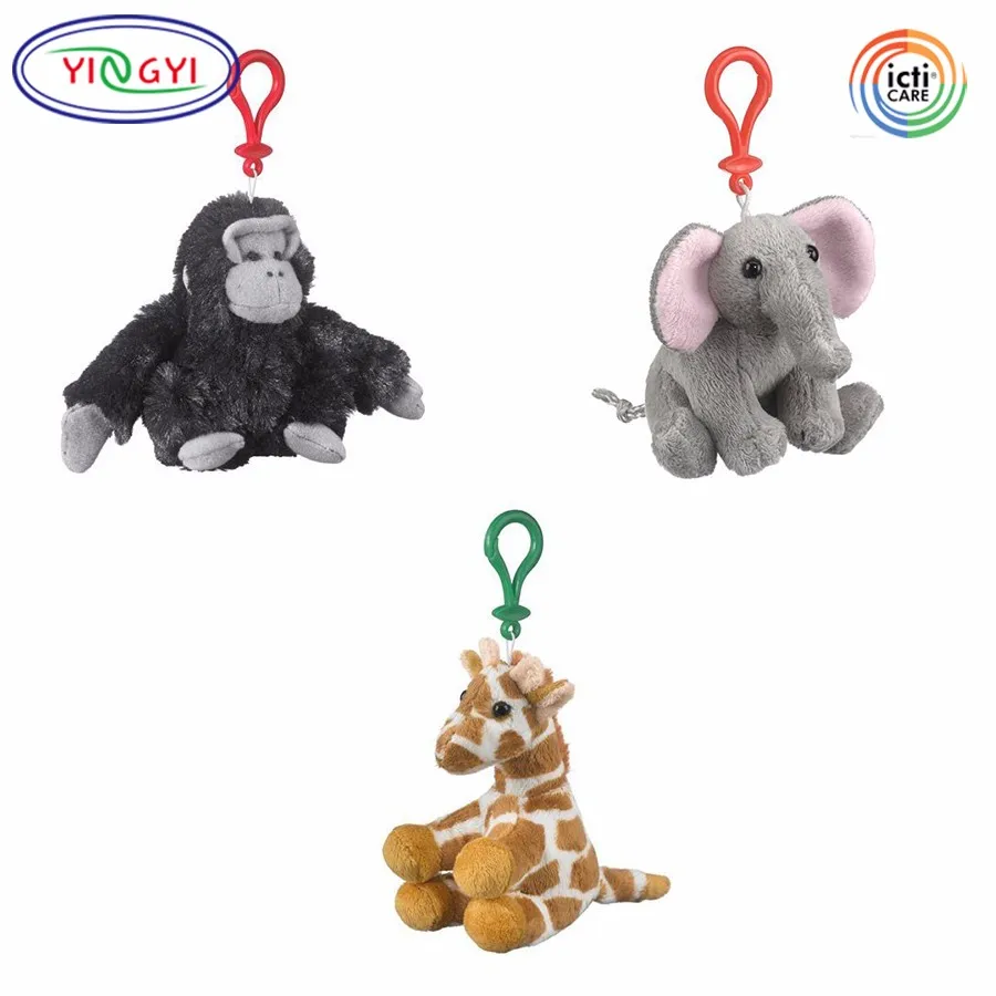 F263 Gorilla,Giraffe,Elephant Stuffed Animal Keychains Backpack Clip
