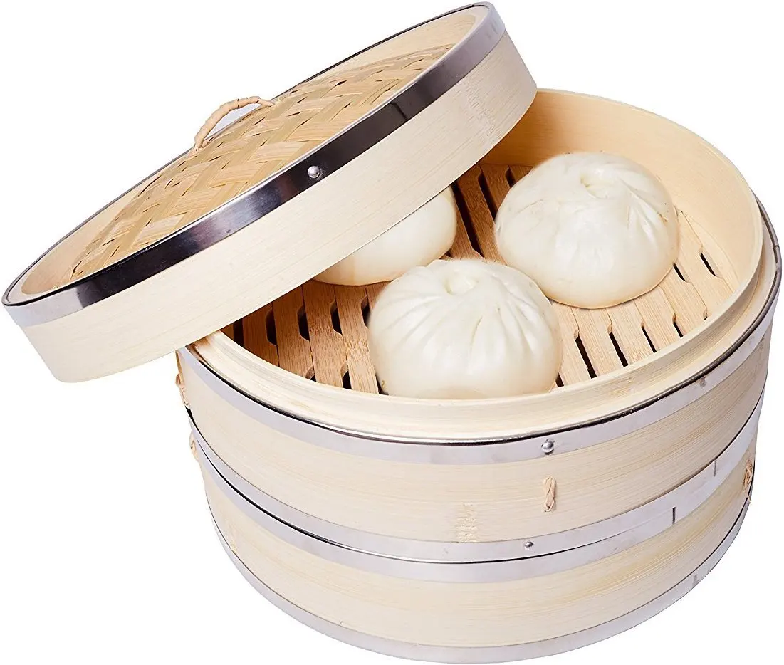 2tier Bamboo Stainless Steel Steamer Basket With Stainless Steel And Lid Buy Bamboo Steamer