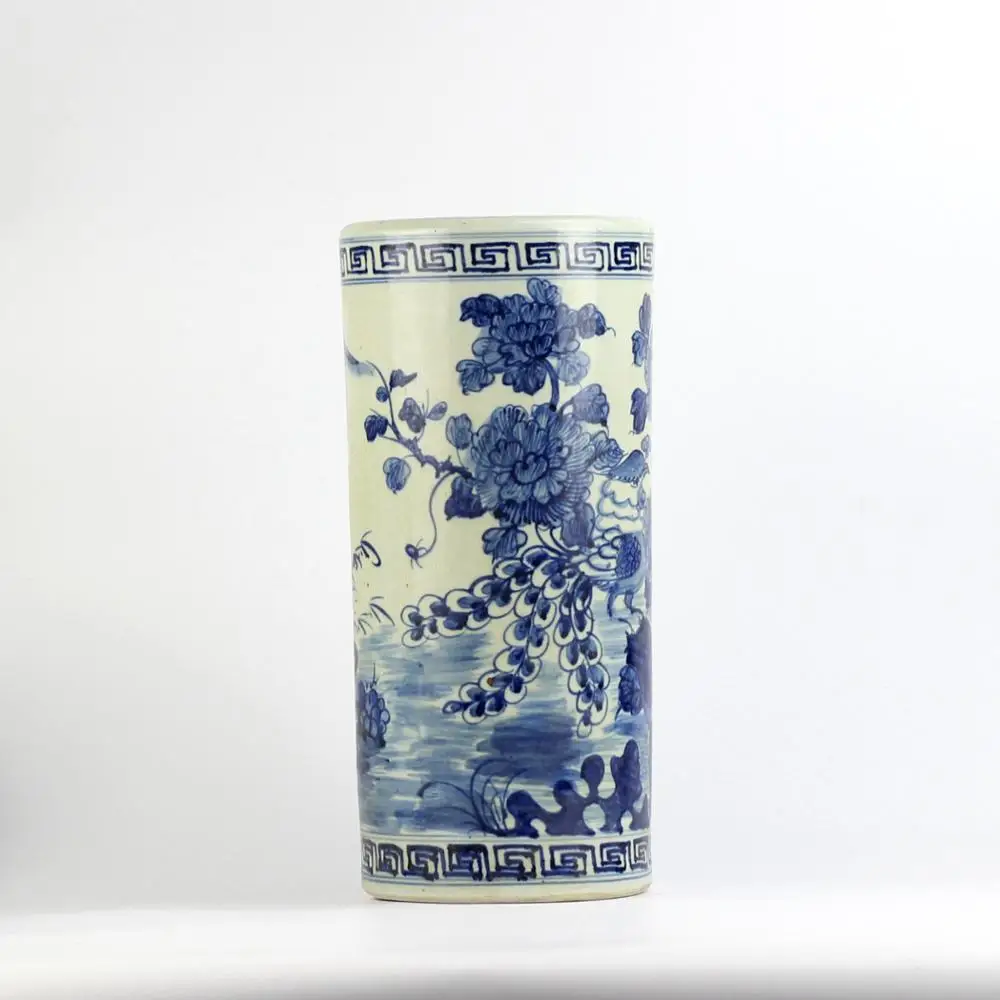 Hand Paint Antique Reproduction Cylinder Blue And White Ceramic
