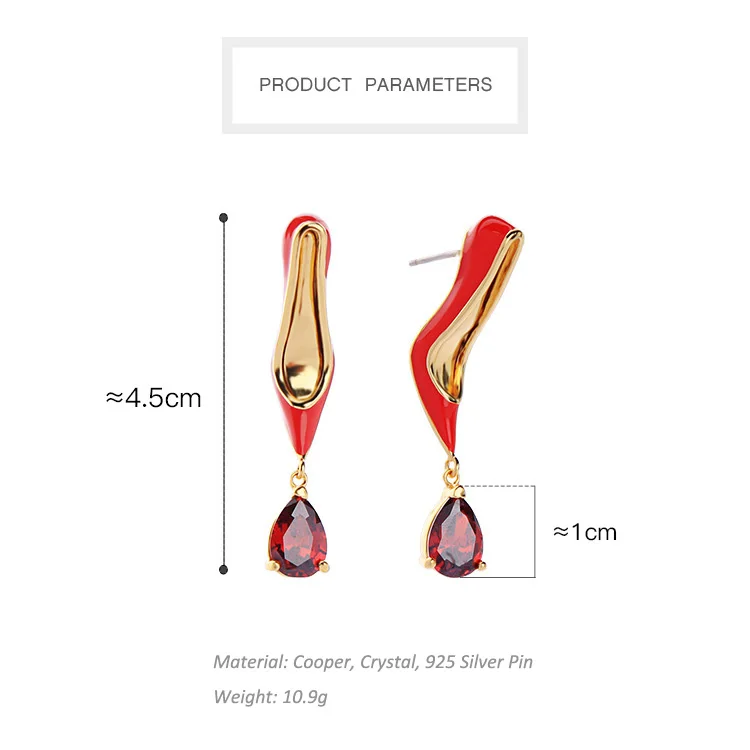 Fashion sexy drop oil red crystal high-heel shoe earring shoes earring