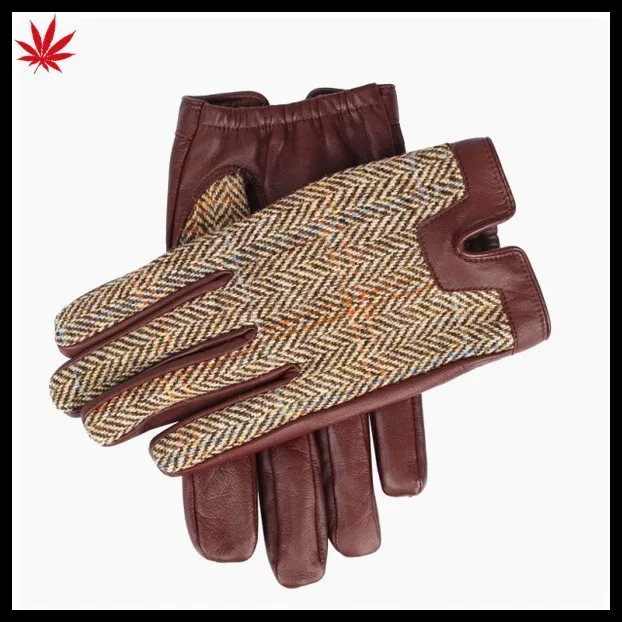 mens fashion leather and cloth police leather gloves three color