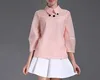 2015 elegant quality fashion blouse factory sexy long sleeve sheer patch work blouse designs