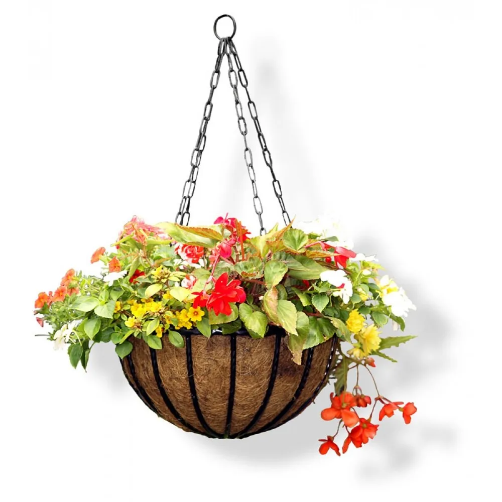 Metal Hanging Planter Basket With Coco Coir Liner 14 Inch Round Wire ...