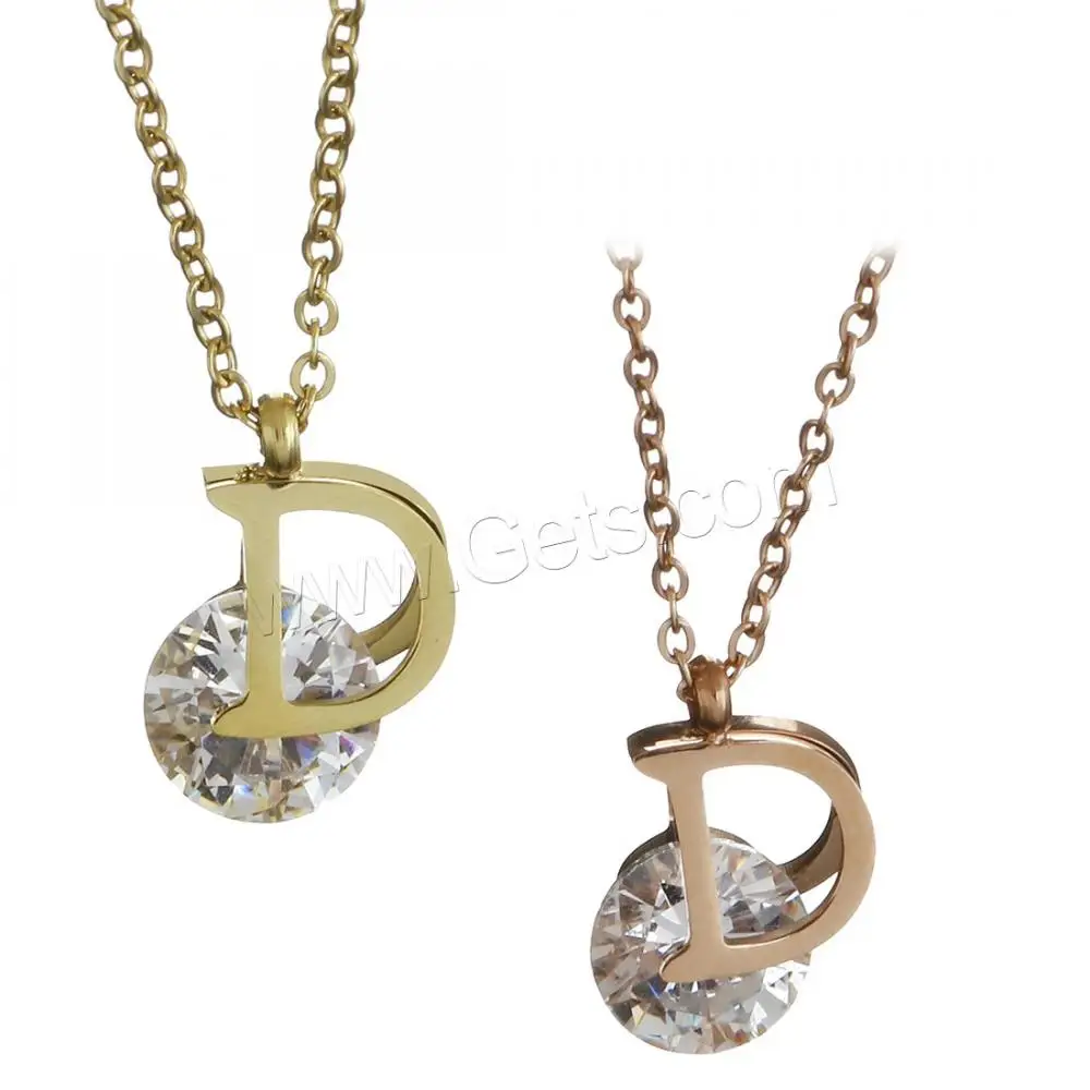wholesale fashion women jewelry cubic zirconia letter D stainless steel necklace new design