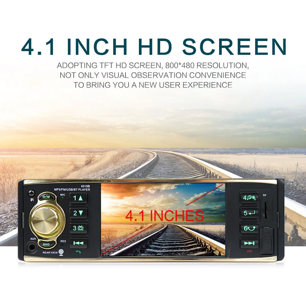 12V 4019B 1 One Din MP3 player Car Radio Audio Stereo USB AUX FM Radio Station Bluetooth with Rearview Camera Remote Control