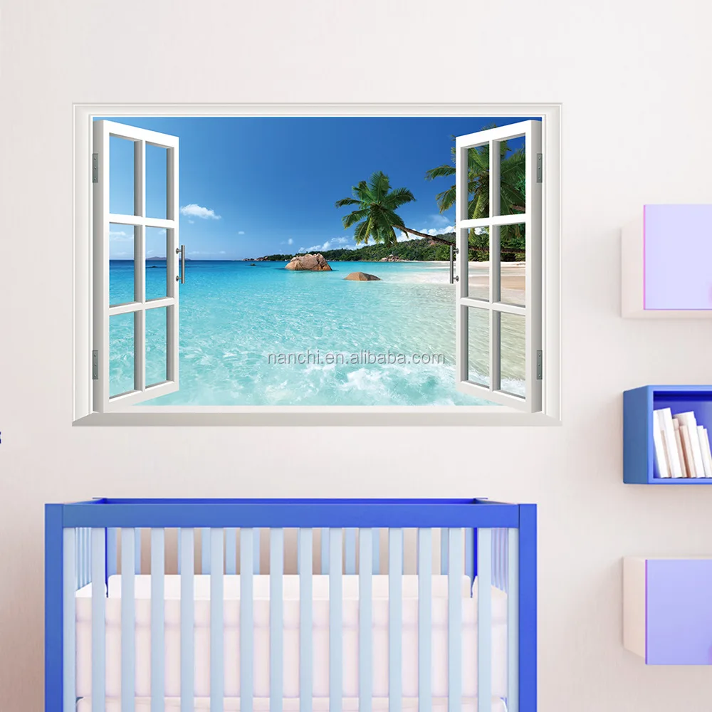 Seascape 3d jendela  stiker dinding dekoratif item untuk 