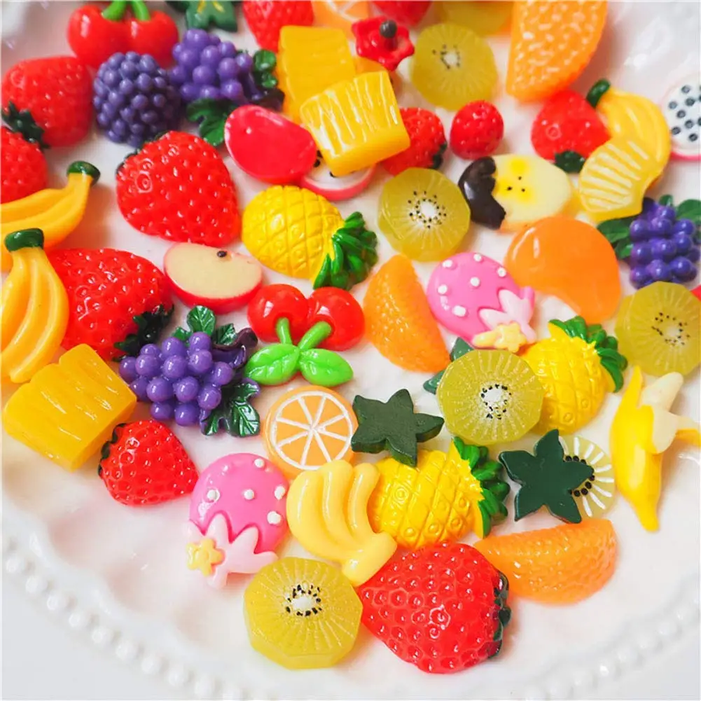 Anleymu 100 Pieces Fruit Slime Charms Mixed Sweets Colorful Candy Resin Slime Beads Making Supplies for DIY Scrapbooking Crafts