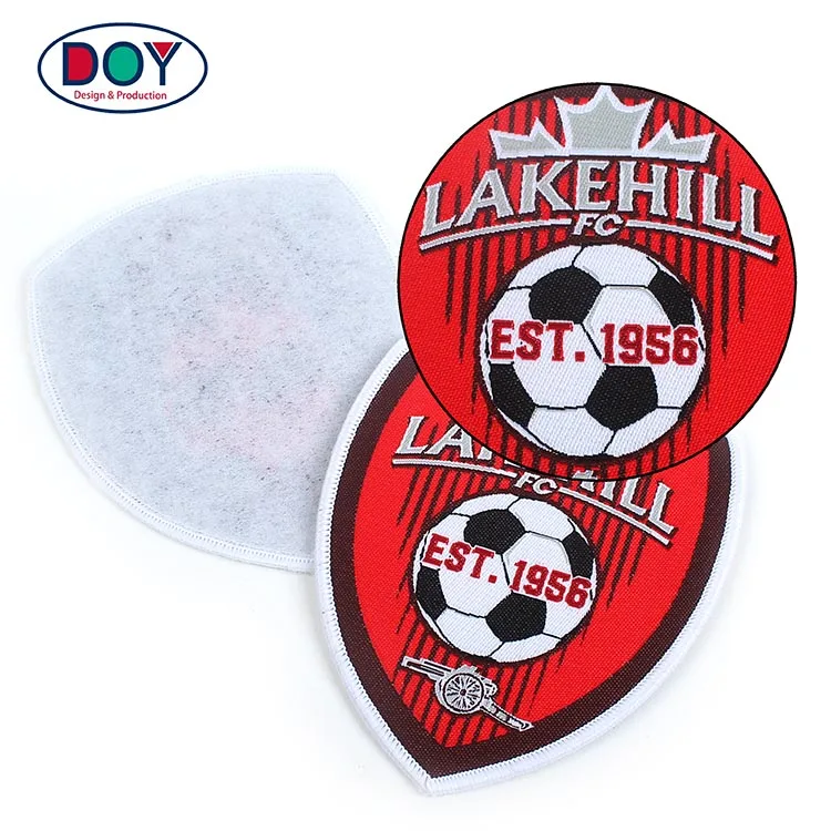 Badges Maker Iron On Custom Football Club Name Logo Soccer Jersey Woven Crest Patches For