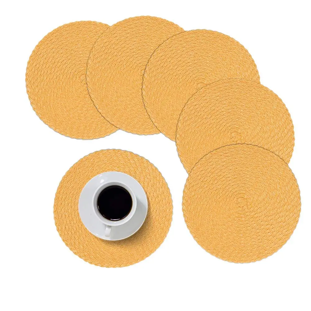 AdasBridal Gold Round Placemats for Dinner Table Set of 6 Metallic Hollow Out Line Circle Table Mats Washable Non-Slip Heat Resistant Vinyl Place Mats for Table Decor Wedding Accent Centerpiece