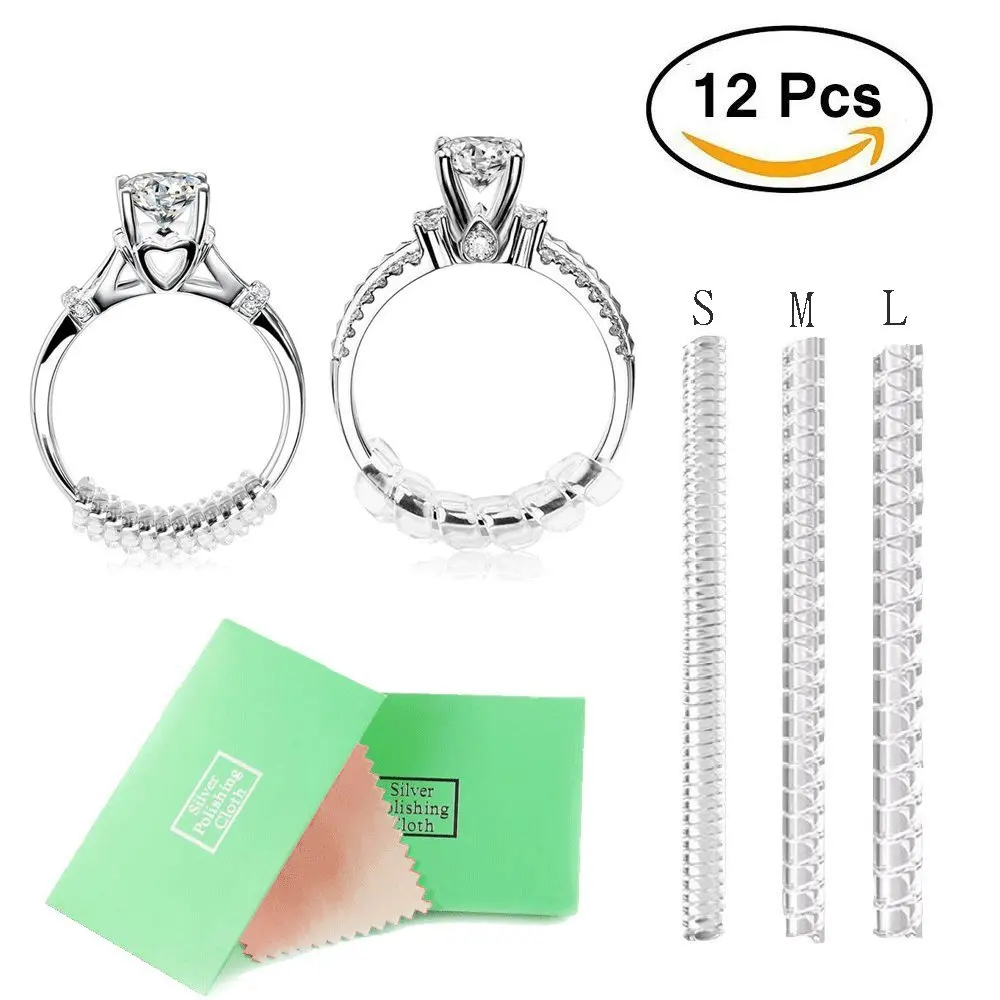 2mm//3mm//4mm Ring Size Adjuster with Jewelry Polishing Cloth,3 Sizes Fit for Any Rings,Clear Ring Sizer,Perfect for Loose Rings,Pack of 12