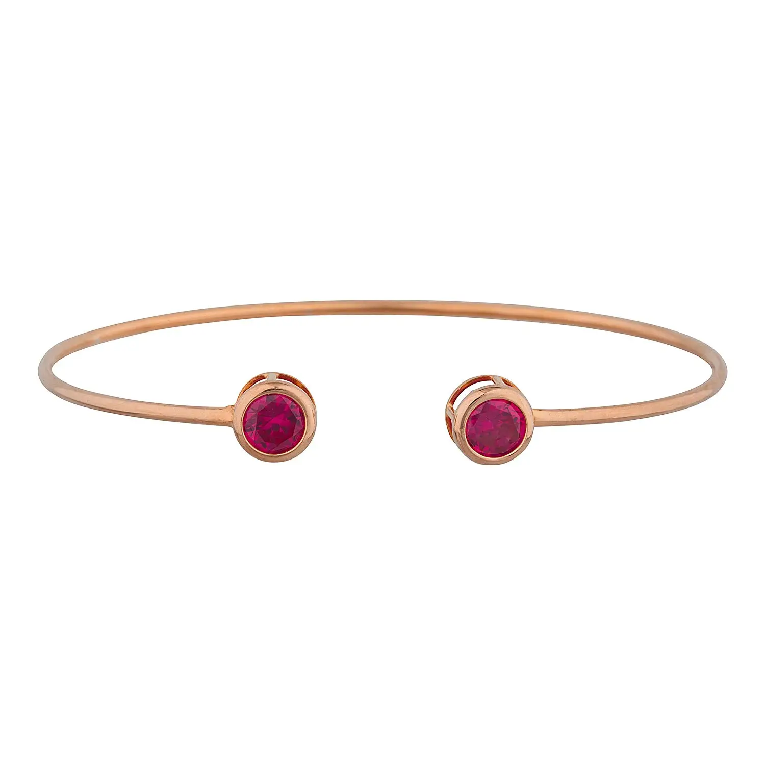 2 Ct Created Ruby Round Bezel Bangle Bracelet 14Kt Rose Gold Plated Over .925 Sterling Silver