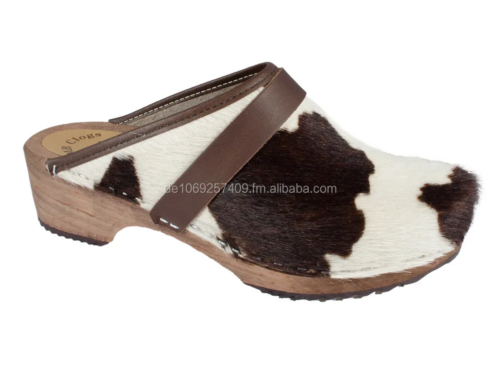 cow skin clogs