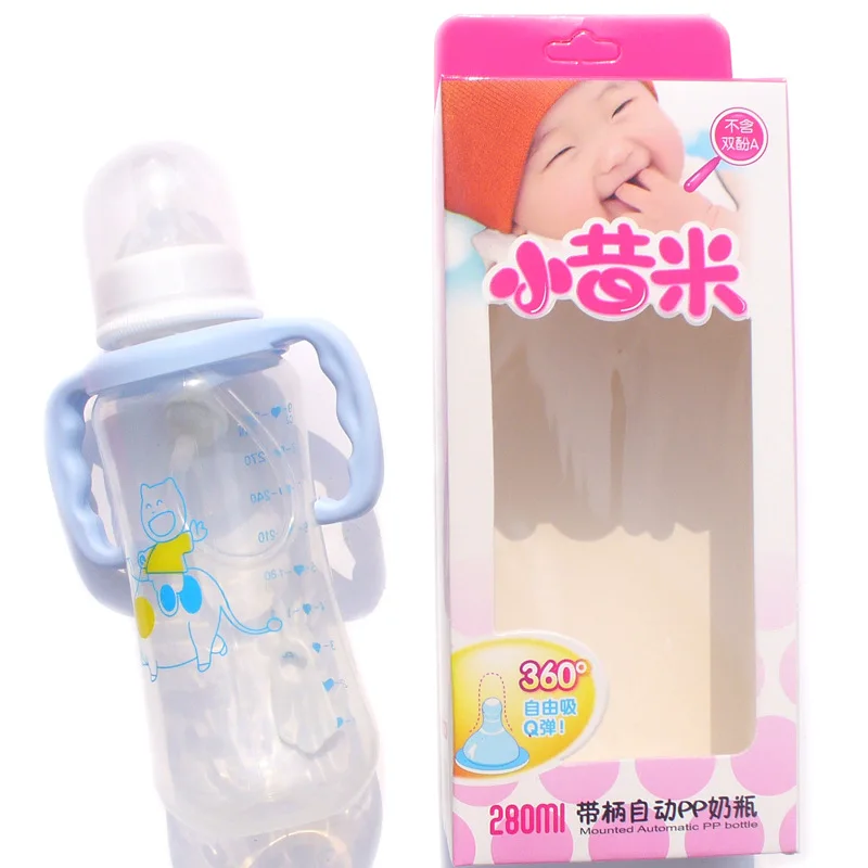 Cute Baby bottle Infant Newborn Cup Children Learn Feeding Drinking Handle Bottle kids Straw Juice water