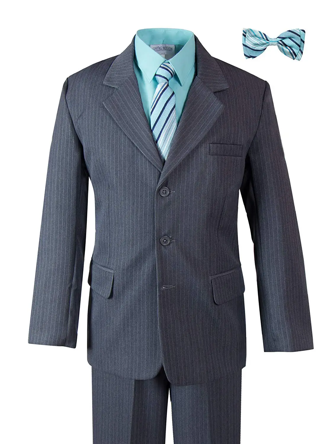 Spring Notion Boys Pinstripe Navy Blue Suit with Matching Tie and Bow Tie