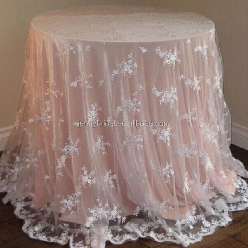 Ivory Embroidered Flower Design Table Cloth Silver Sequin Fabric Wholesale Lace Tablecloths