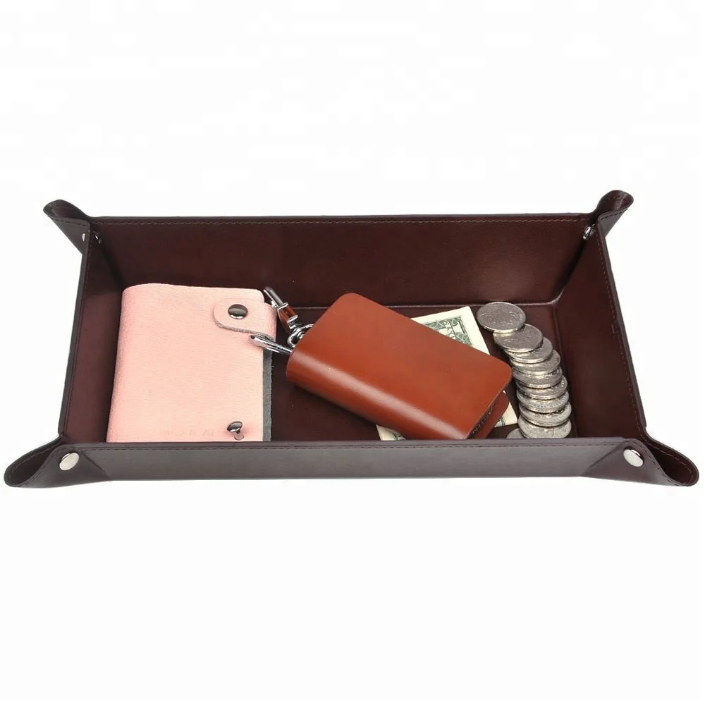 Tray Organizer Storage Box for Watches Jewelry Coins Key Wallet Pink Art PU Leather Catchall Valet Tray