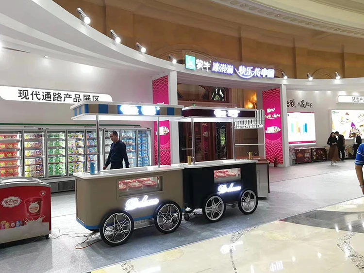 Commercial Mobile Beach Ice Cream Combination Food Cart With Wheels