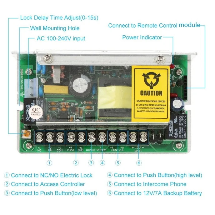 AC 12V-DC 12V 5A Door Access Controller Power Supply Board Backup Battery Port 