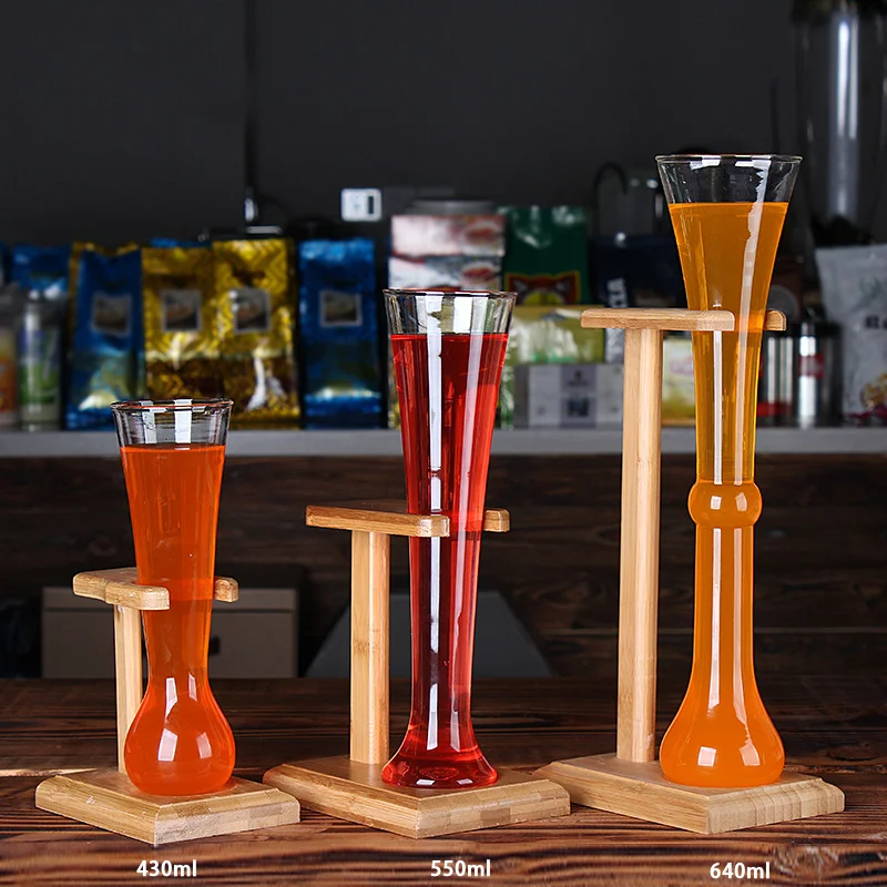 Wholesale Handmade Borosilicate Yard Glass With Bamboo Stand 640ml