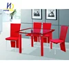 2017 Alibaba Factory Price Red Glass Dining Tables And 4 Chairs Chrome Glass Table