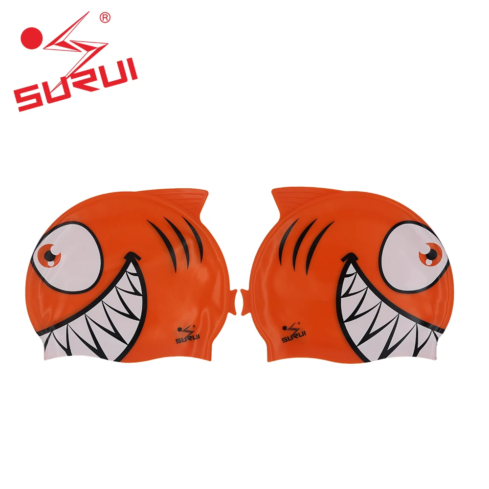 funny Silicone Kids  big mouth fish  shape Swimming Cap with your  logo