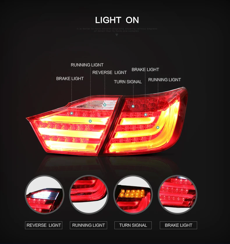 VLAND manufacturer for car taillight for Camry tail light 2012 2013 2014 LED Camry tail lamp plug and play with turn signal