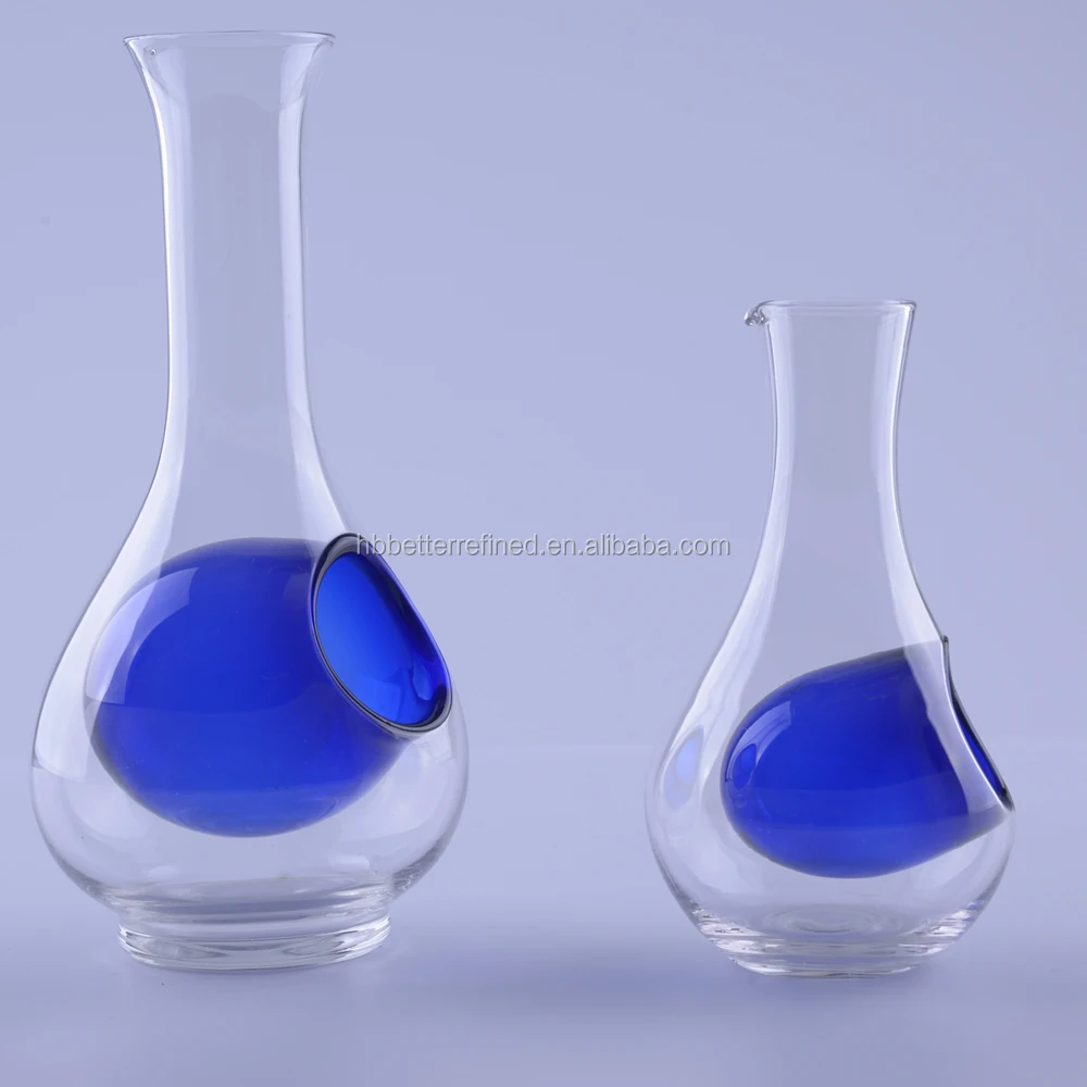 Hand Made Blue Color Glass Sake Bottle With Ice Pocket Buy Glass Sake