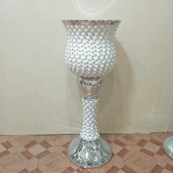 Large Mosaic Crystal Crushed Mirror Glass Silver Vase Display