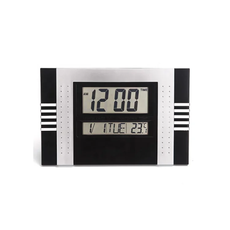 Home decorate large LCD display digital snooze alarm wall clock with time date calendar temperature display