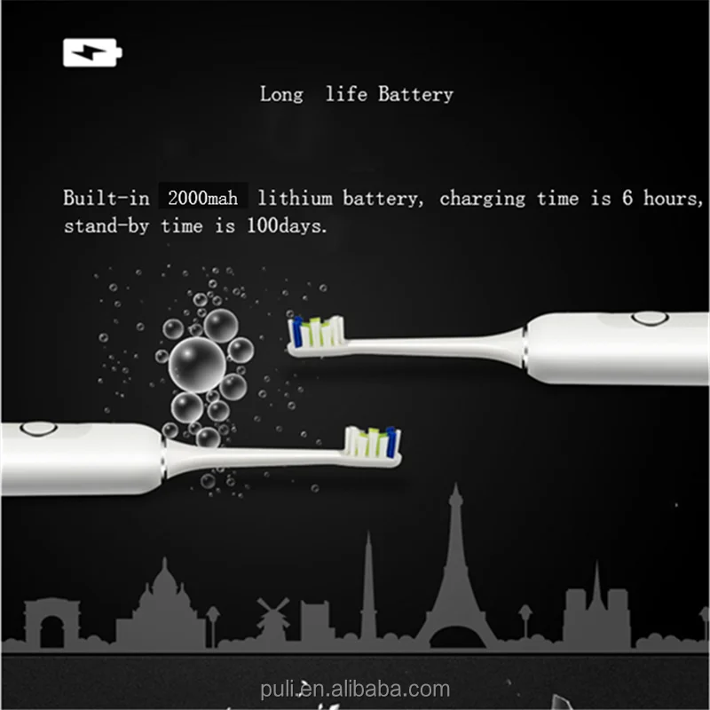 Long Standby Time Vibrate Electric Toothbrush With Led Light Whitening