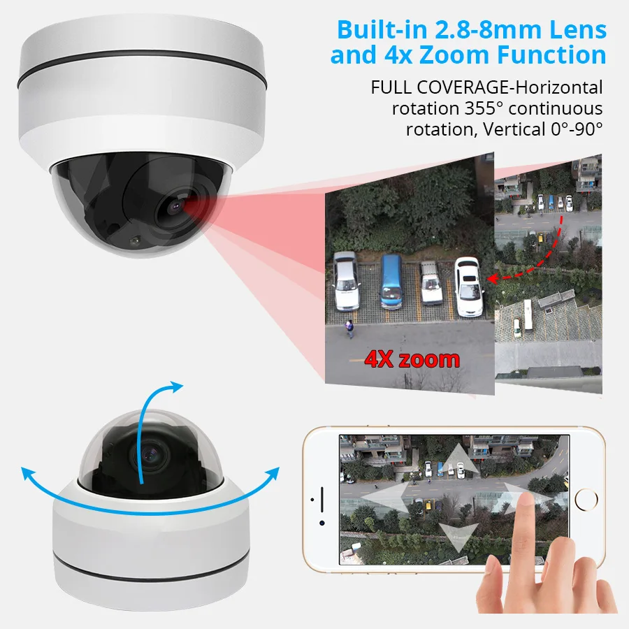 Wireless 4x Zoom Lens Wifi Ptz Ip Camera Hd 1080p Indoor Dome Camera ...