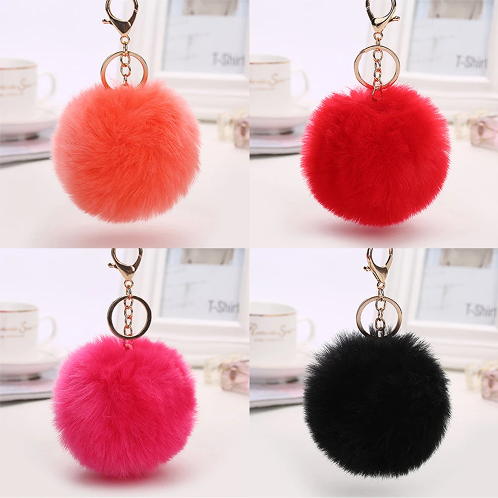  Yongze wholesale 8cm High quality faux rabbit fox fur furry fuzz ball pom pom keychain puff fluffy key chain
