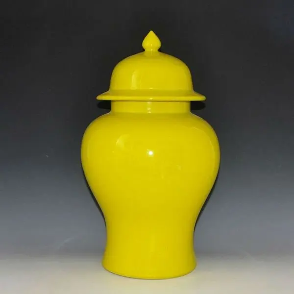High Temperature Fired Large Ceramic Yellow Paint Storage Jars Ginger