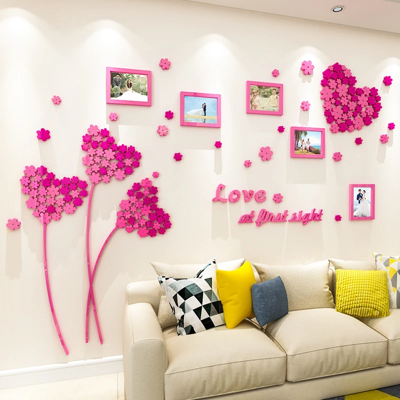 Love Flower Photo Frame 3d Acrylic Wall Stickers Tv Background Decoration 3d  Wall Stickers Home Decor Sticker - Buy 3d Wall Sticker,Home Decor Sticker,Flower  Photo Frame Sticker Product on 