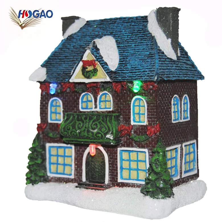 Oem Christmas Village Decoration Resin Village House Led Lights Custom