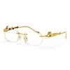 modern 18K Gold Rimless eye optical glasses display frame Inlaid with Pearls and Rubies For Unisex