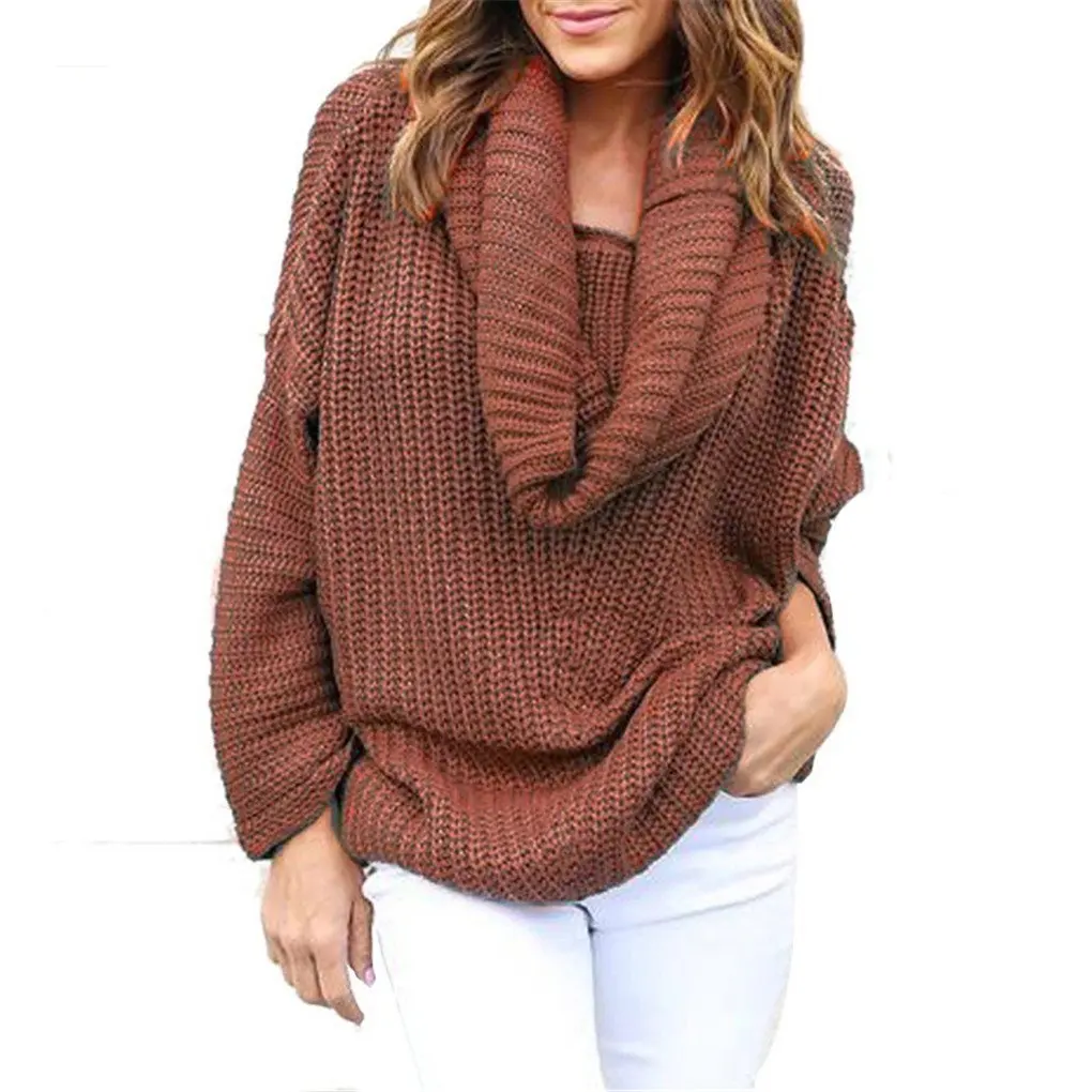 Women Blouse,Haoricu Fall Women Oversized Batwing Sleeve Turtleneck Knitted Sweater Tops Loose Cardigan Outwear (Free Size, Coffee)