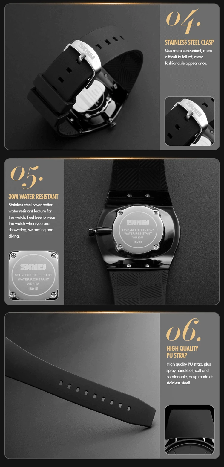 SKMEI #1601 Ultra thin Quartz Watch Simple Classic Style Stainless steel Buckle 3ATM Top Brand Luxury Unisex Wrist Watch