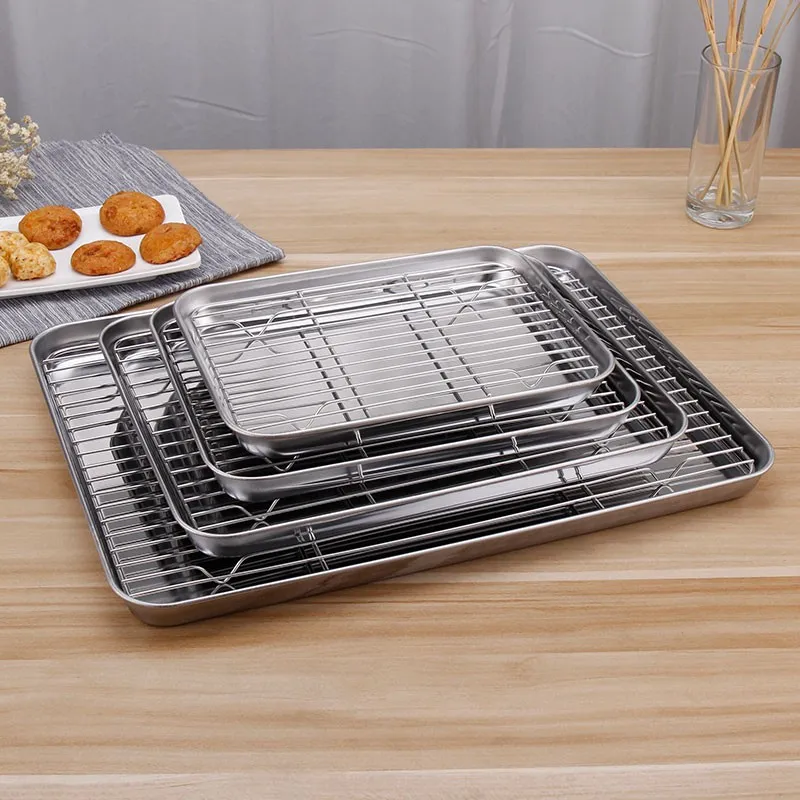Baking Sheet With Rack Set Stainless Steel Rectangular Tray Bbq Roaster 