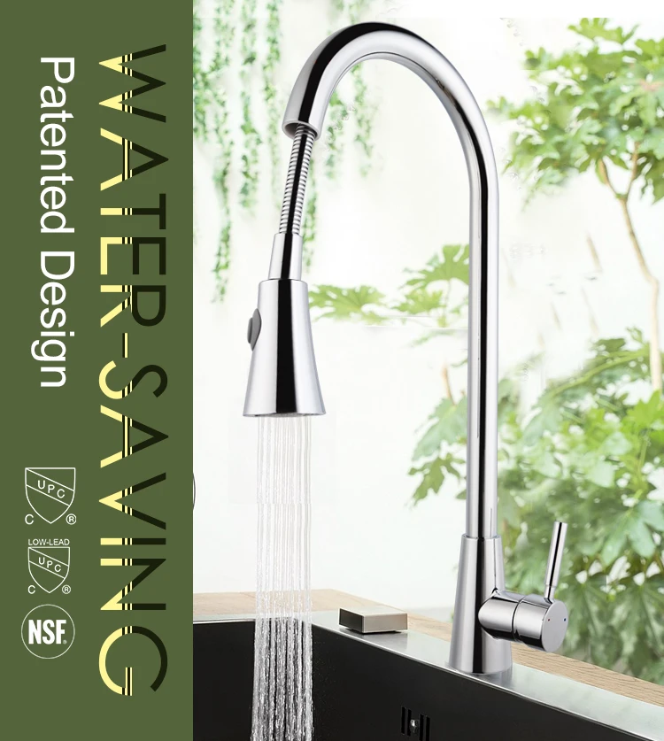 Popular Bar Faucets with Pull Down Sprayer Watersaving Brushed Steel Kitchen Tap